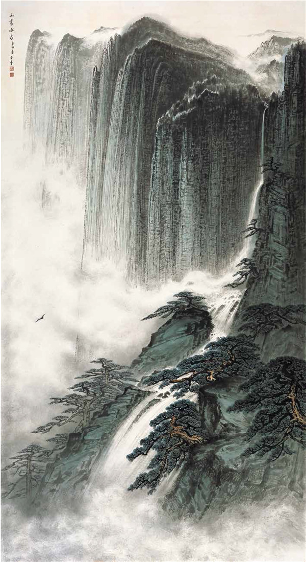 陈金章 山高水长 纸本·水墨设色 178×80cm 2011 年