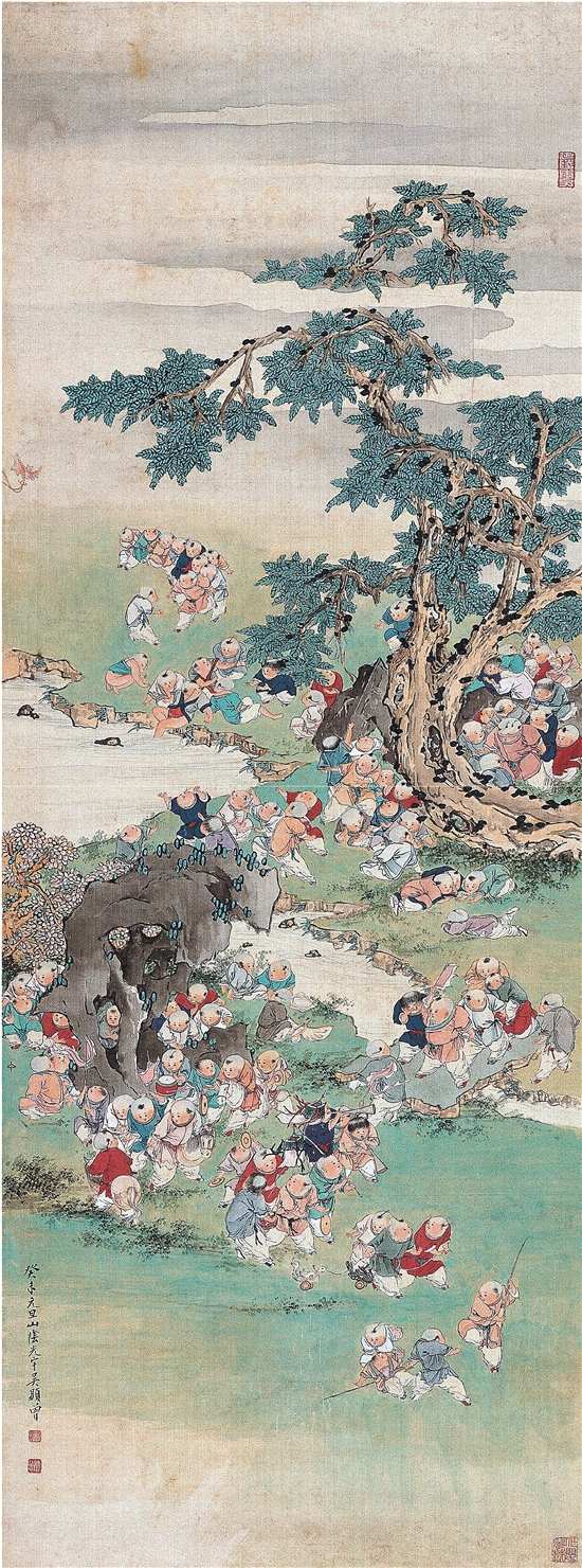 吴光宇 百子图 111×41cm 绢本设色 1943年(选自"风雅艺趣——中国人